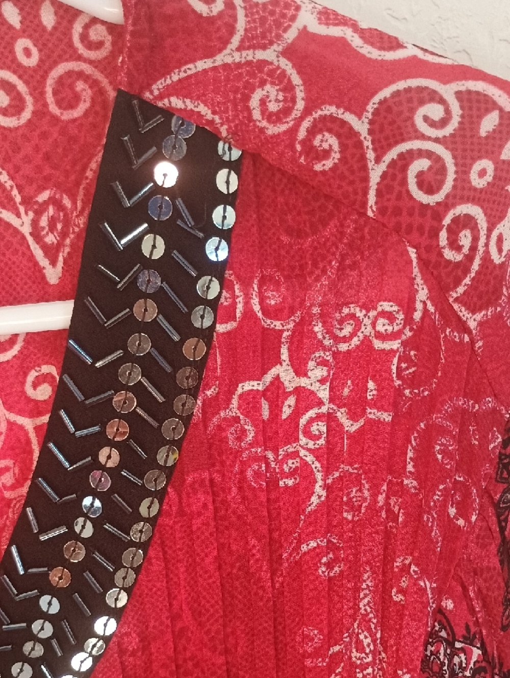 dressbarn Red V-Neck Embellished Paisley Blouse - Picture 7 of 9